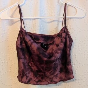Urban Outfitters Cowl Neck Cropped Acid Washed Tie Dye‎ Burgundy Tank XS